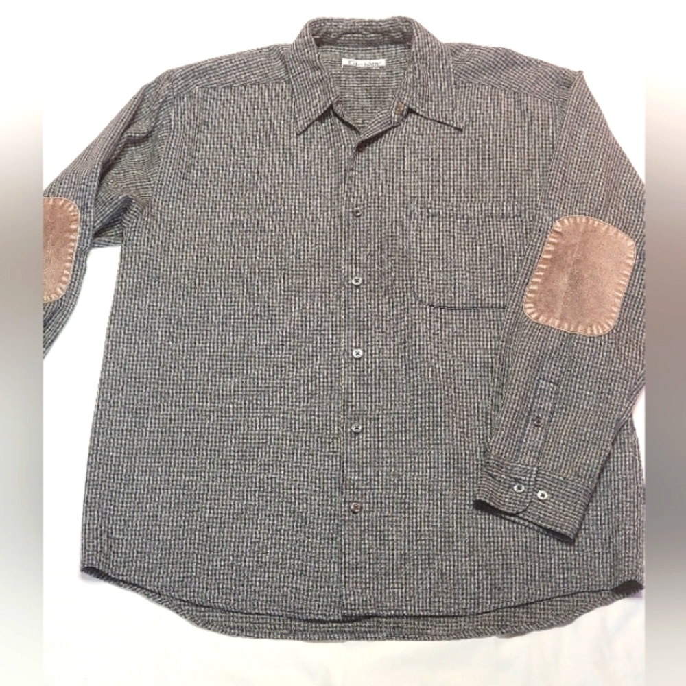 Firethorn Black and Gray Wool Blend Shirt with Elbow Patches